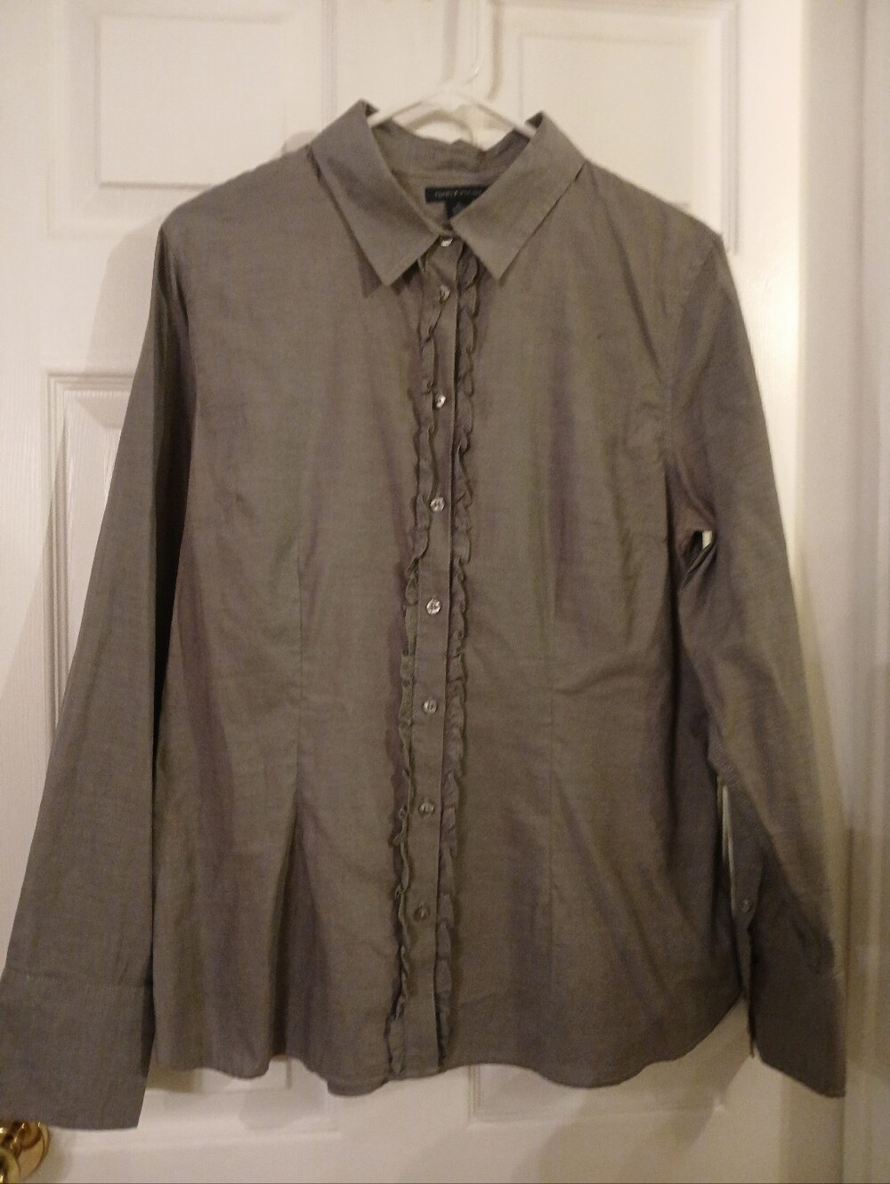 Tommy Hilfiger Womens Gray Ruffle Accent Button Up Shirt XL